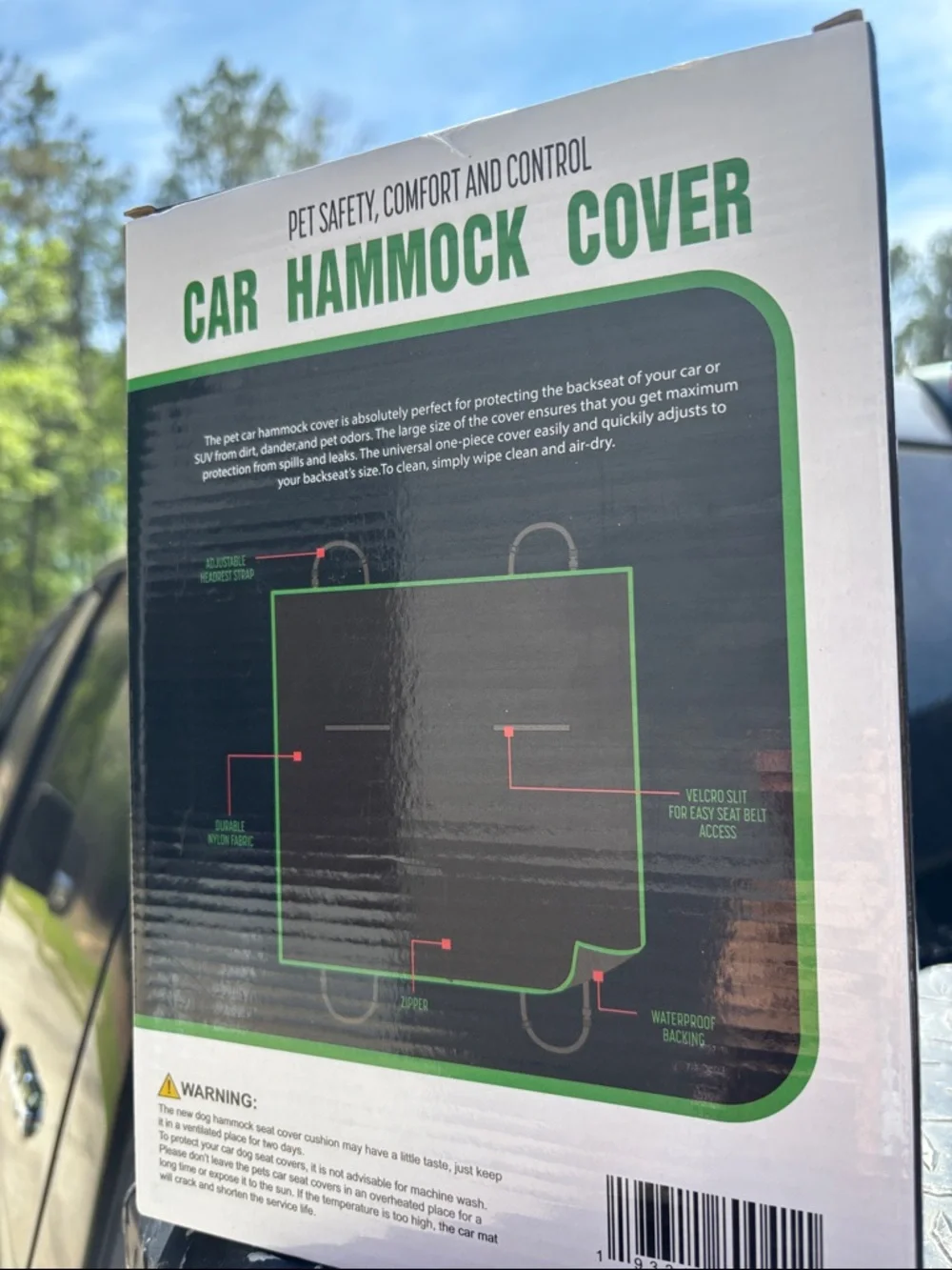 Car Hammock Cover for Dogs - Black with Green Trim 55x57 inches